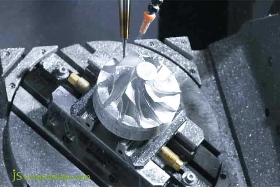 5-axis machine mills a complex aluminum