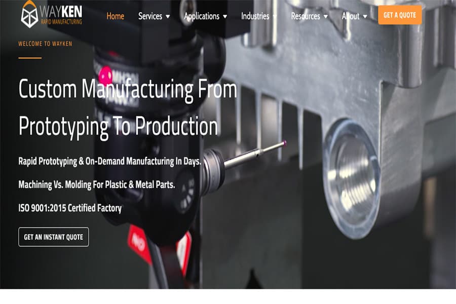 Wayken manufacturing services website homepage