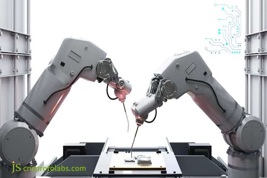 Bras de robot dans un processus d'usinage CNC de précision.