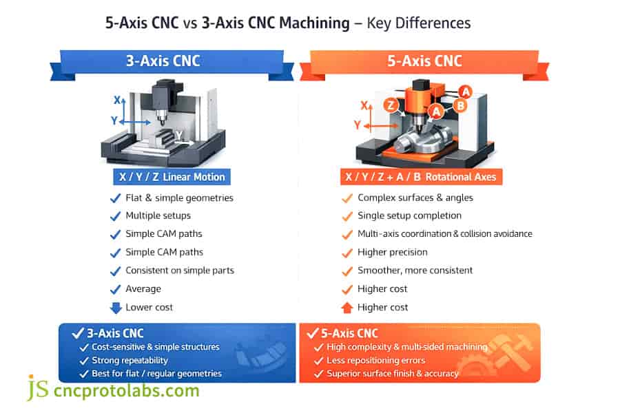 Comparación entre mecanizado CNC de 5 ejes y de 3 ejes