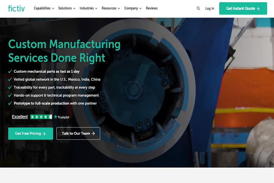 Página de inicio de servicios de fabricación personalizados de Fictiv