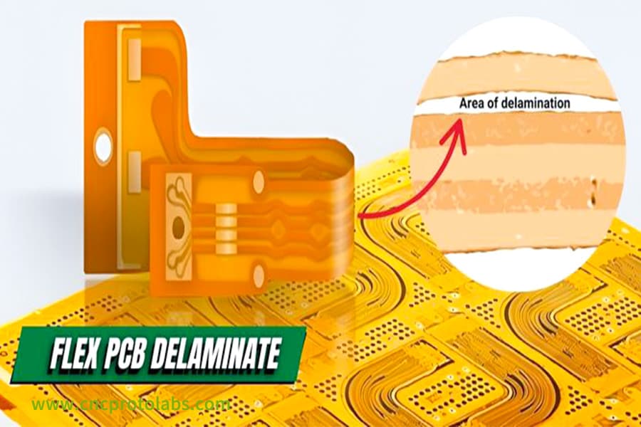 Example of delamination in overmolding flex pcb