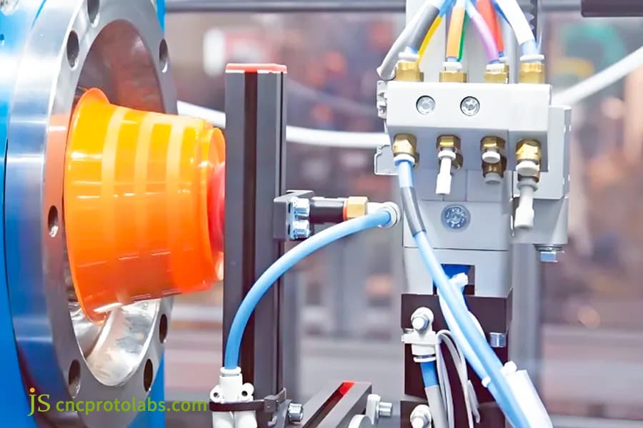 Robotic arm at an injection molding machine