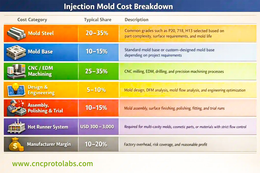 Plastic injection molding cost​ component chart.