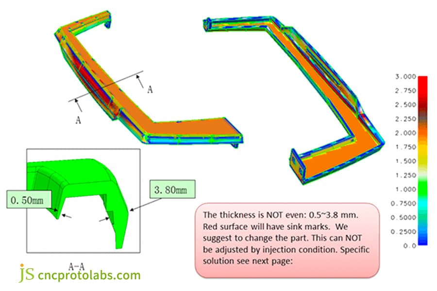 DFM analysis of part wall thickness variation