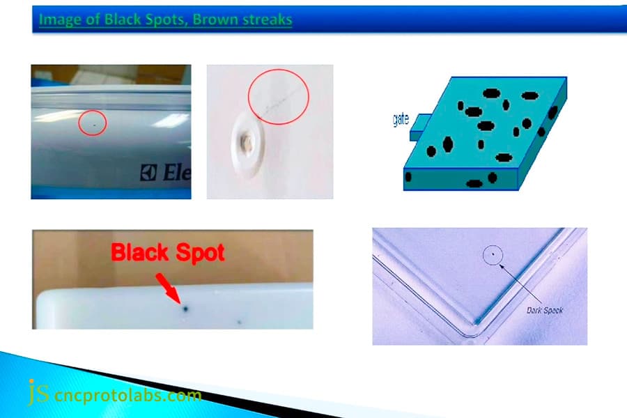 Close-up of black spot and streak defects