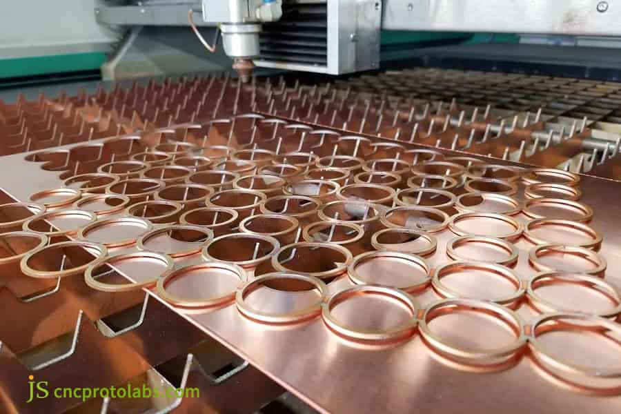 Laser cutting copper rings on sheet metal