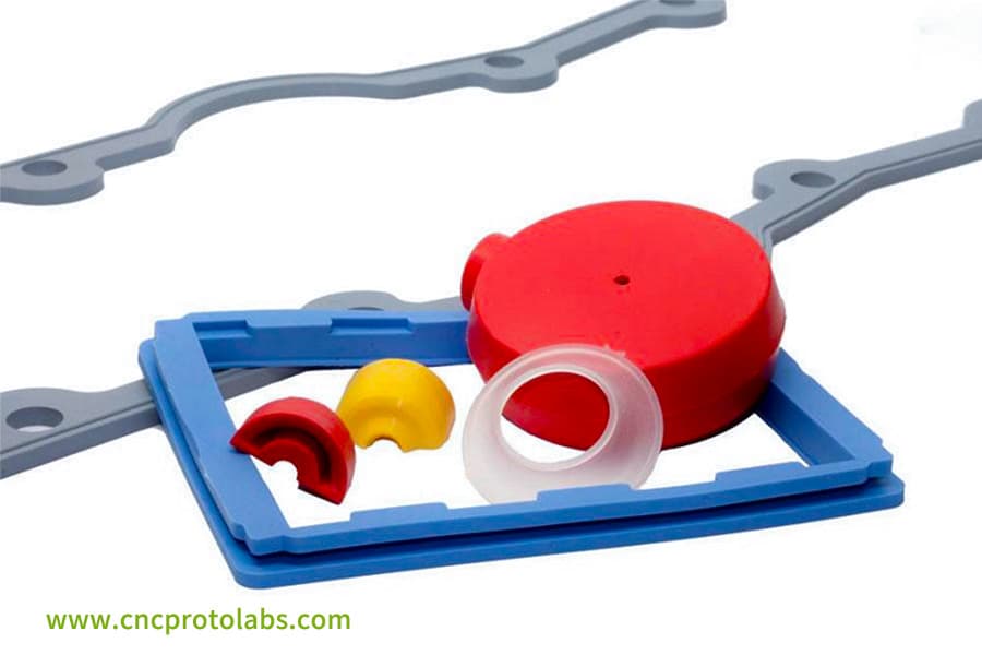 Finished parts from silicone injection molding.