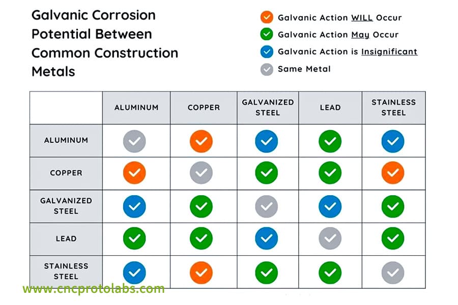 Galvanic corrosion potential chart for metals