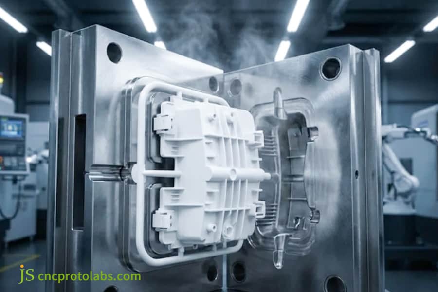 Close-up of injection mold manufacturing