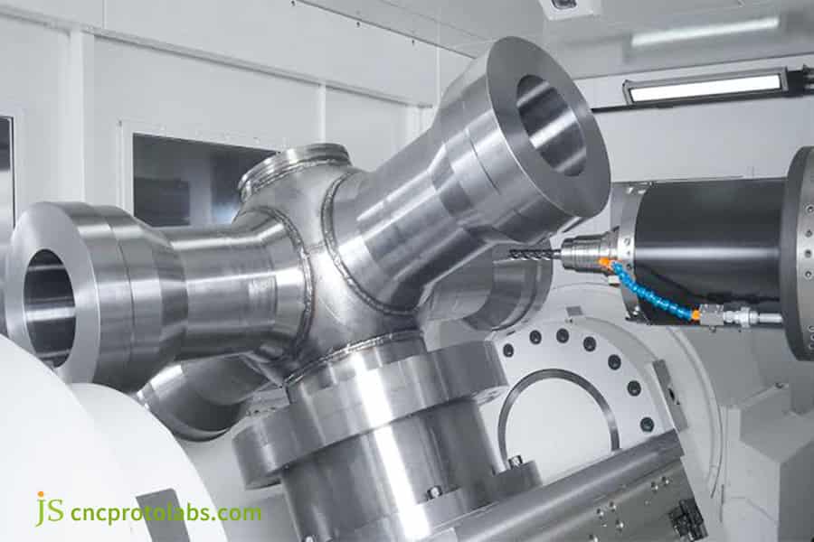 Usinage CNC multi-axes d'une pièce métallique.