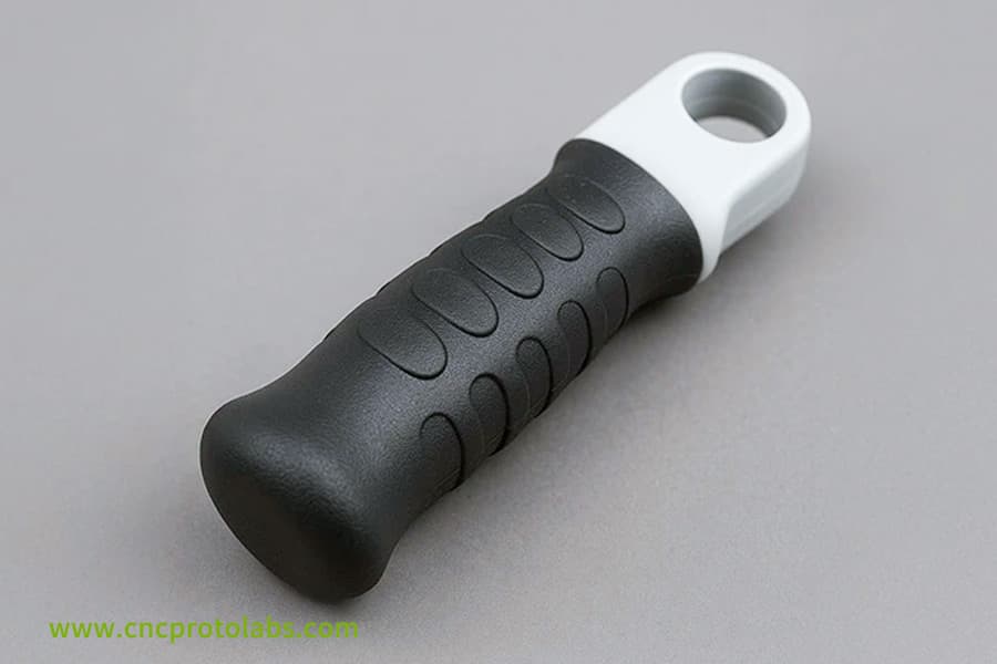 Multi-material overmolded two-tone handle.