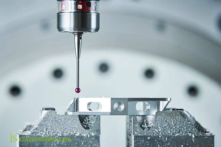 Close-up of a CNC machine cutting a metal part