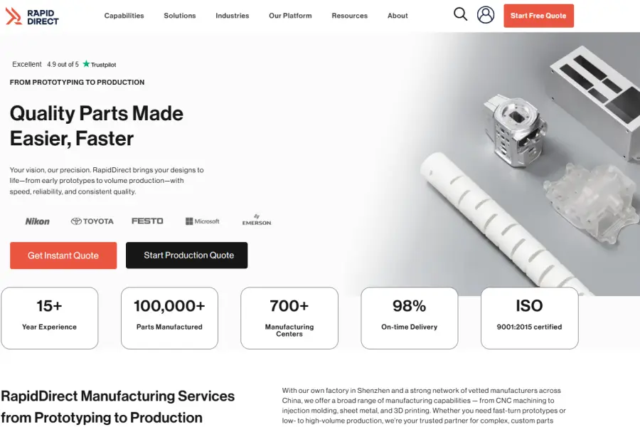 الصفحة الرئيسية لتصنيع الأجزاء الدقيقة من RapidDirect