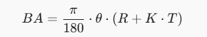 Sheet metal bend allowance calculation formula based on K-factor and thickness.