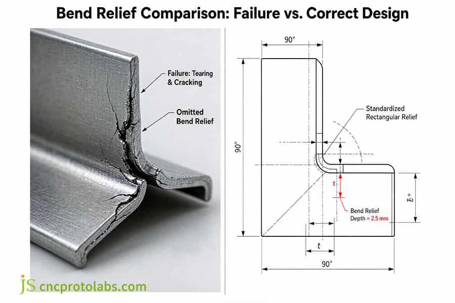 Omitted relief causes corner tearing defects