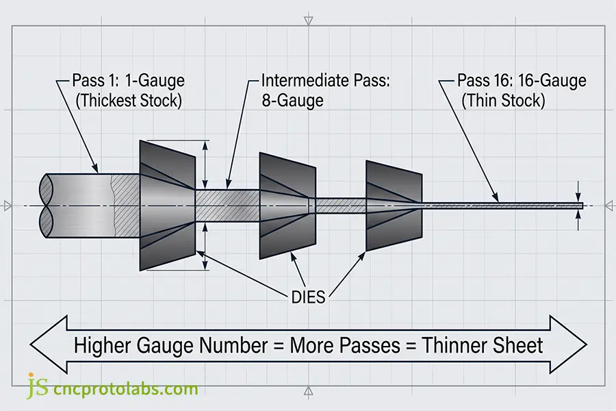 Manufacturing process capability matrix mapped across the sheet metal thickness chart.